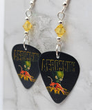 Aerosmith Alien Guitar Pick Earrings with Lime Green Swarovski Crystals