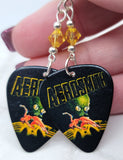 Aerosmith Alien Guitar Pick Earrings with Lime Green Swarovski Crystals