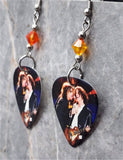 Steven Tyler and Joe Perry of Aerosmith Guitar Pick Earrings with Fire Opal Swarovski Crystals