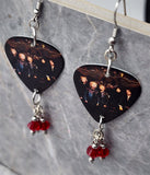 Aerosmith Logo and Group Picture Guitar Pick Earrings with Red Swarovski Crystal Dangles