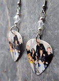 Aerosmith Group Picture Guitar Pick Earrings with Clear Swarovski Crystals