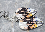 Aerosmith Group Picture Guitar Pick Earrings with Clear Swarovski Crystals