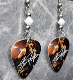 Steven Tyler of Aerosmith Guitar Pick Earrings with White Swarovski Crystals