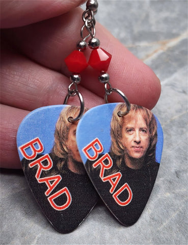 Brad Whitford of Aerosmith Guitar Pick Earrings with Red Swarovski Crystals