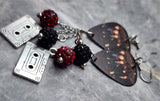 Aerosmith Guitar Pick Earrings with Charm and Pave Bead Dangles