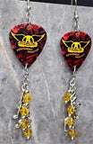 Aerosmith Permanent Vacation Guitar Pick Earrings with Music Note Charms and Yellow Swarovski Crystal Dangles