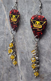Aerosmith Permanent Vacation Guitar Pick Earrings with Music Note Charms and Yellow Swarovski Crystal Dangles
