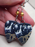 Aerosmith Group Picture Guitar Pick Earrings with Gold Swarovski Crystals