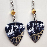 Aerosmith Group Picture Guitar Pick Earrings with Gold Swarovski Crystals