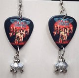 Aerosmith Group Picture and Logo Guitar Pick Earrings with Silver Swarovski Crystal Dangles