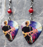 Aerosmith Tom Hamilton Guitar Pick Earrings with Opaque Red Swarovski Crystals