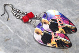 Aerosmith Tom Hamilton Guitar Pick Earrings with Opaque Red Swarovski Crystals