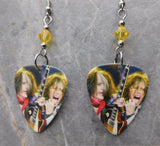 Aerosmith Steven Tyler and Joe Perry Guitar Pick Earrings with Yellow Swarovski Crystals