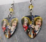 Aerosmith Steven Tyler and Joe Perry Guitar Pick Earrings with Yellow Swarovski Crystals