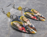 Aerosmith Steven Tyler and Joe Perry Guitar Pick Earrings with Yellow Swarovski Crystals