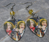 Aerosmith Steven Tyler and Joe Perry Guitar Pick Earrings with Yellow Swarovski Crystals