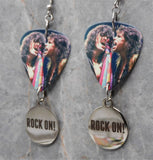 Aerosmith Steven Tyler and Joe Perry Guitar Pick Earrings with Stainless Steel Rock On Charm Dangles