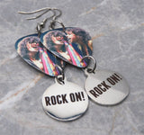 Aerosmith Steven Tyler and Joe Perry Guitar Pick Earrings with Stainless Steel Rock On Charm Dangles