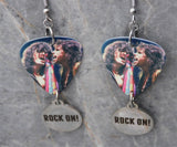 Aerosmith Steven Tyler and Joe Perry Guitar Pick Earrings with Stainless Steel Rock On Charm Dangles