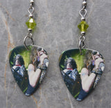 Aerosmith Steven Tyler and Joe Perry Guitar Pick Earrings with Lime Green Swarovski Crystals