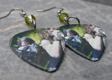 Aerosmith Steven Tyler and Joe Perry Guitar Pick Earrings with Lime Green Swarovski Crystals