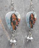 Aerosmith's Steven Tyler Guitar Pick Earrings with Silver Swarovski Crystal Dangles