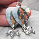 Aerosmith's Steven Tyler Guitar Pick Earrings with Silver Swarovski Crystal Dangles