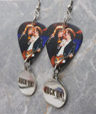 Aerosmith Steven Tyler and Joe Perry Guitar Pick Earrings with Stainless Steel Rock On Charm Dangles