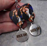 Aerosmith Steven Tyler and Joe Perry Guitar Pick Earrings with Stainless Steel Rock On Charm Dangles