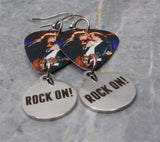 Aerosmith Steven Tyler and Joe Perry Guitar Pick Earrings with Stainless Steel Rock On Charm Dangles