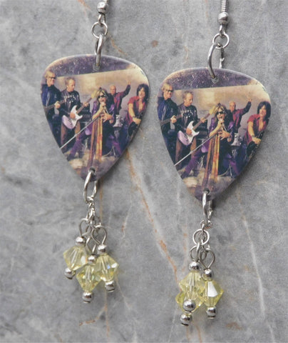 Aerosmith Guitar Pick Earrings with Pale Yellow Swarovski Crystal Dangles