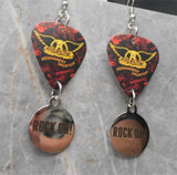 Aerosmith Permanent Vacation Guitar Pick Earrings with Stainless Steel Rock On Charms