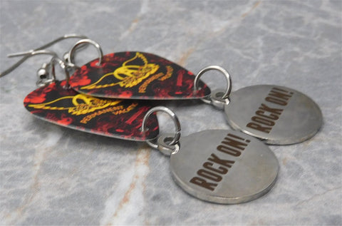 Aerosmith Permanent Vacation Guitar Pick Earrings with Stainless Steel Rock On Charms