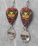 Aerosmith Permanent Vacation Guitar Pick Earrings with Stainless Steel Rock On Charms