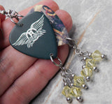 Aerosmith Guitar Pick Earrings with Pale Yellow Swarovski Crystal Dangles