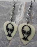 Glow in the Dark Alien Head Dangling Guitar Pick Earrings