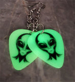 Glow in the Dark Alien Head Dangling Guitar Pick Earrings