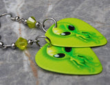 Bright Green Alien Guitar Pick Earrings with Green Swarovski Crystals