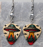 Alien UFO Beam Me Up Guitar Pick Earrings with Metallic Silver Swarovski Crystals