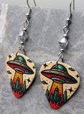 Alien UFO Beam Me Up Guitar Pick Earrings with Metallic Silver Swarovski Crystals