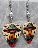Alien UFO Beam Me Up Guitar Pick Earrings with Metallic Silver Swarovski Crystals