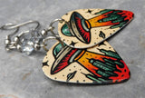 Alien UFO Beam Me Up Guitar Pick Earrings with Metallic Silver Swarovski Crystals