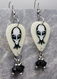 Glow in the Dark Alien Head Guitar Pick Earrings with Black Swarovski Crystal Dangles