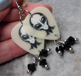 Glow in the Dark Alien Head Guitar Pick Earrings with Black Swarovski Crystal Dangles