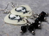 Glow in the Dark Alien Head Guitar Pick Earrings with Black Swarovski Crystal Dangles