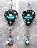 Alien UFO Guitar Pick Earrings with Alien Stainless Steel Charm and Swarovski Crystal Dangles