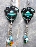 Alien UFO Guitar Pick Earrings with Alien Stainless Steel Charm and Swarovski Crystal Dangles