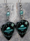 Alien UFO Guitar Pick Earrings with Transparent Turquoise Swarovski Crystals