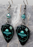 Alien UFO Guitar Pick Earrings with Transparent Turquoise Swarovski Crystals