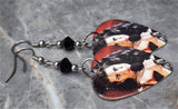 Amy Winehouse Guitar Pick Earrings with Black Swarovski Crystals